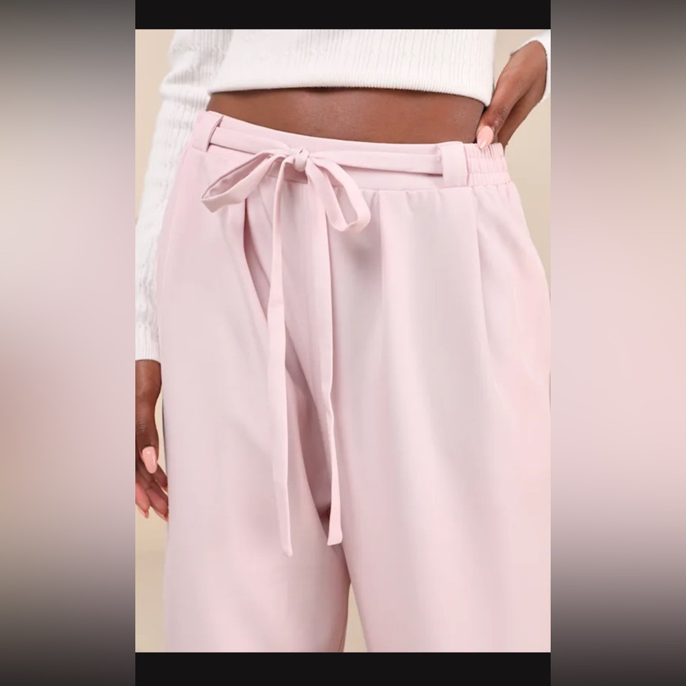 Lulu's Women's Pink Twill Wide-Leg Pants - Picture 4 of 6